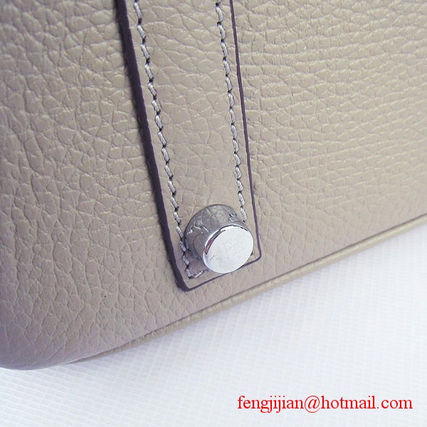 Hermes 35cm Embossed Veins Leather Bag Grey 6089 Silver Hardware